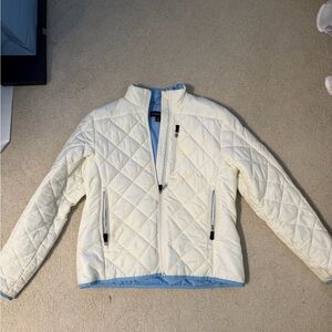 Lands End Cream Quilted Jacket with Blue Lining